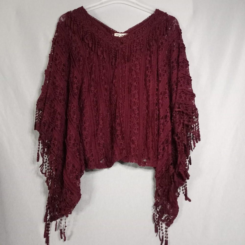 Indigo Thread Top Women's Small Burgandy Lace/Tassel Batwing Boho WhimsiGoth